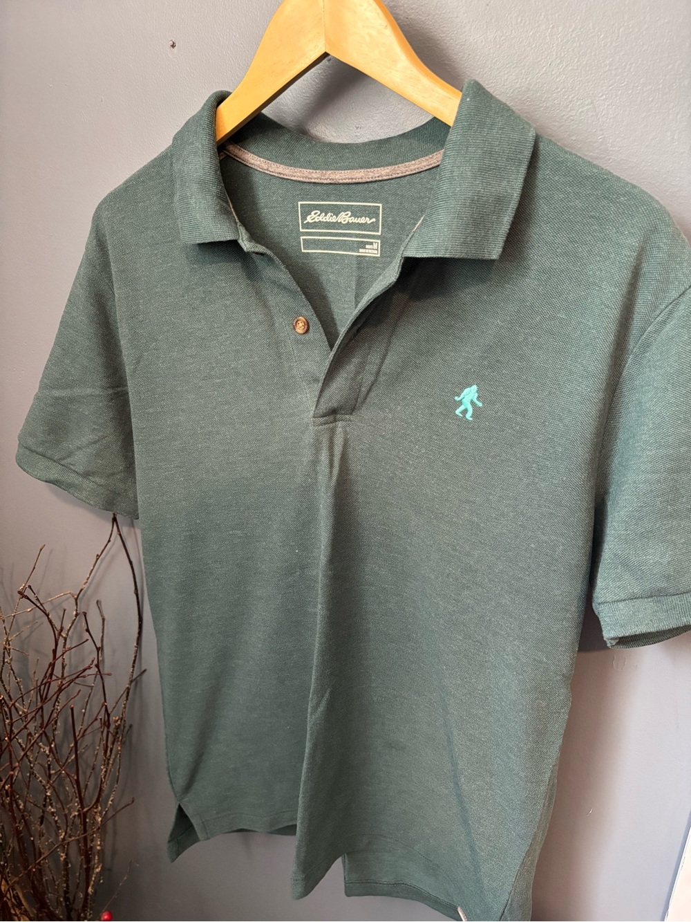 Eddie Bauer Forest Green Men’s Polo with Teal Embroidery
